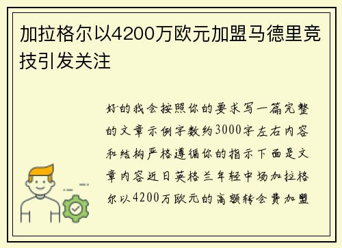 加拉格尔以4200万欧元加盟马德里竞技引发关注
